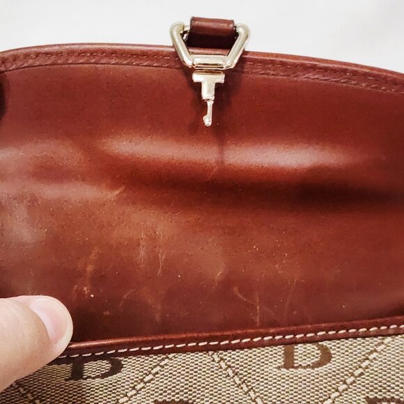 Dooney & Bourke BROWN LEATHER Logo Purse Bag Small Canvas Monogram Gold Used - Picture 15 of 16